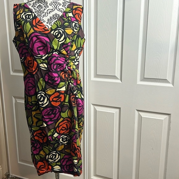 R & K Orginals Fit And Flare Rose Flower Bold Bright Dress 14 - Picture 1 of 6